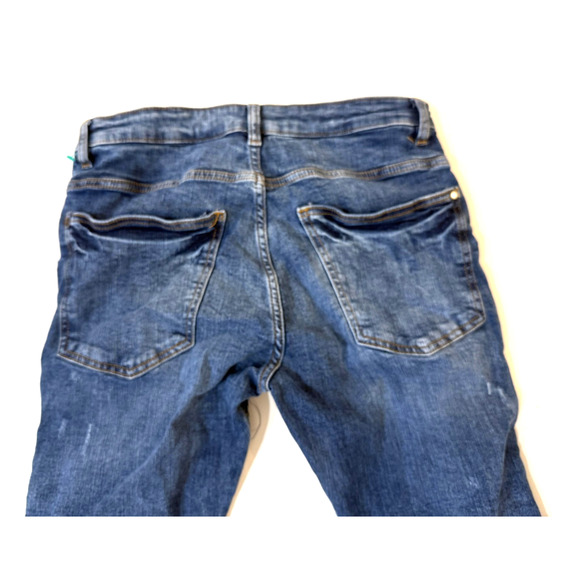 H&M Jeans Mens 32 Blue Skinny Distressed Ripped Destroyed Frayed Denim Rips Y2K - Picture 7 of 8